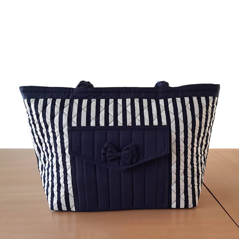 Naraya Tote Bag – White with Blue Stripes and Bow (NB-403 CP37)