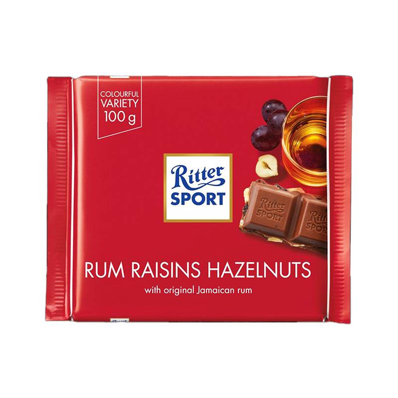 Ritter Sport Rum, Raisin & Hazelnuts Milk Chocolate (100 g)