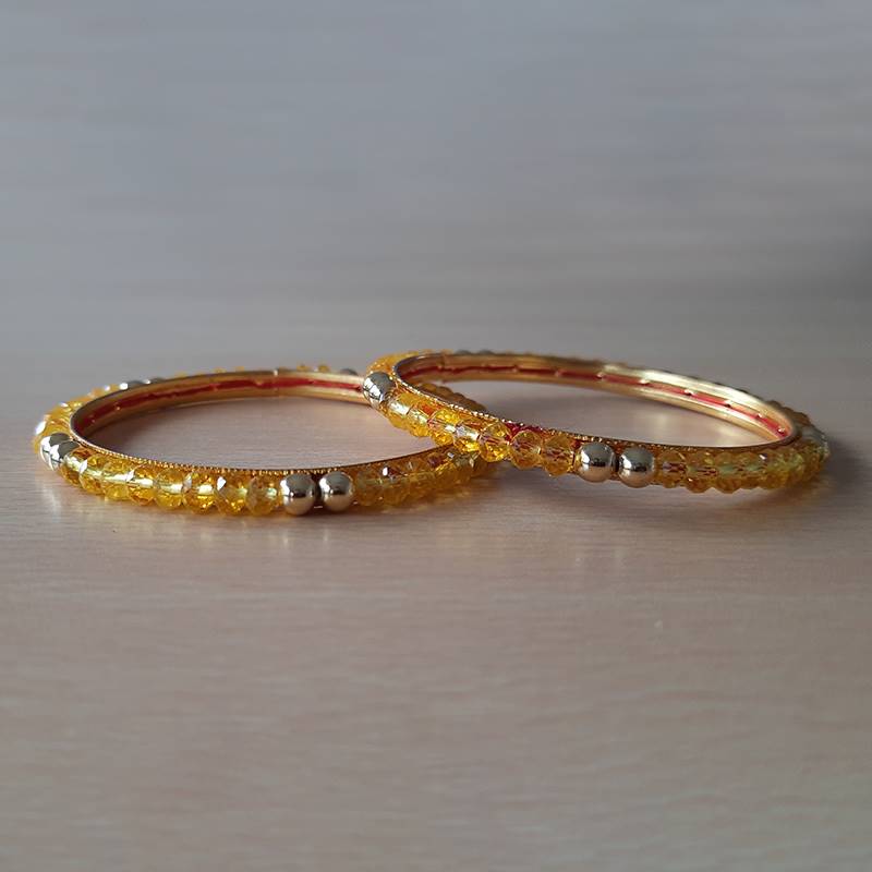 Yellow and Golden Crystal Bangles (Set of 2)