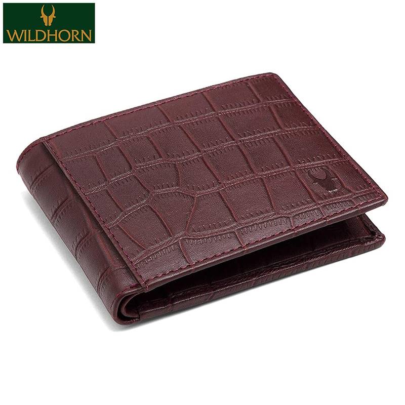 WildHorn Nepal Genuine Leather Wallet (WH 1173 Maroon Croco)