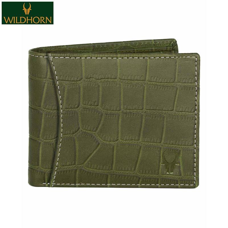 WildHorn Nepal Genuine Leather Wallet (WH 1255 Green Croco)