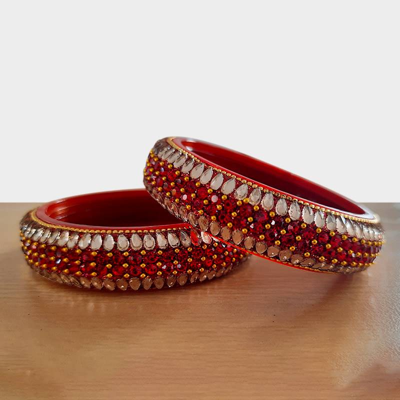 Red and Transparent Crystal Bangles (Set of 2)