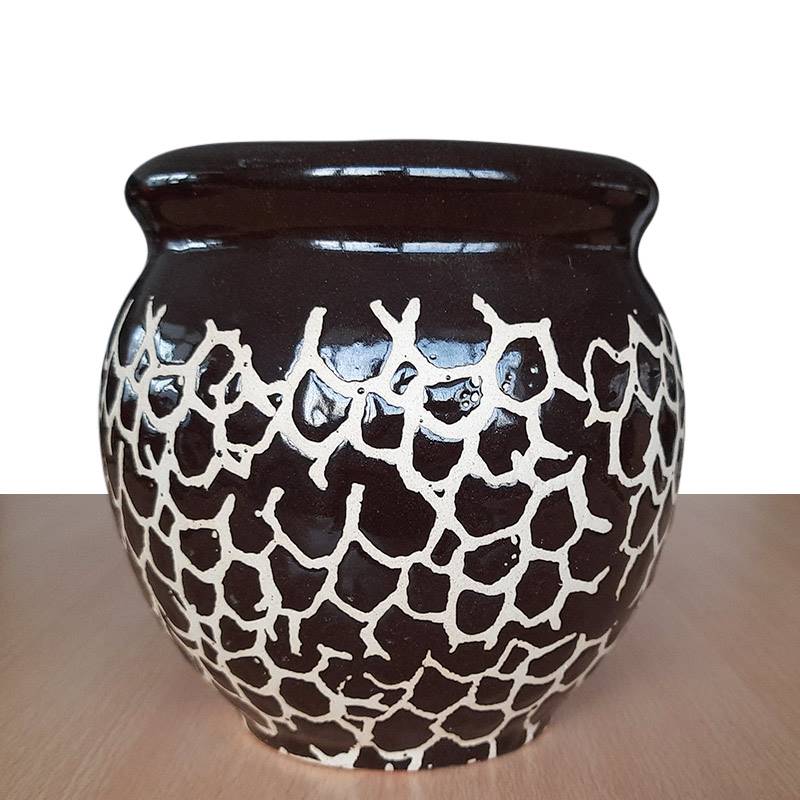 Dark Brown Porcelain Vase with Hive Patterns (Height 6 in, Diameter 5 in)