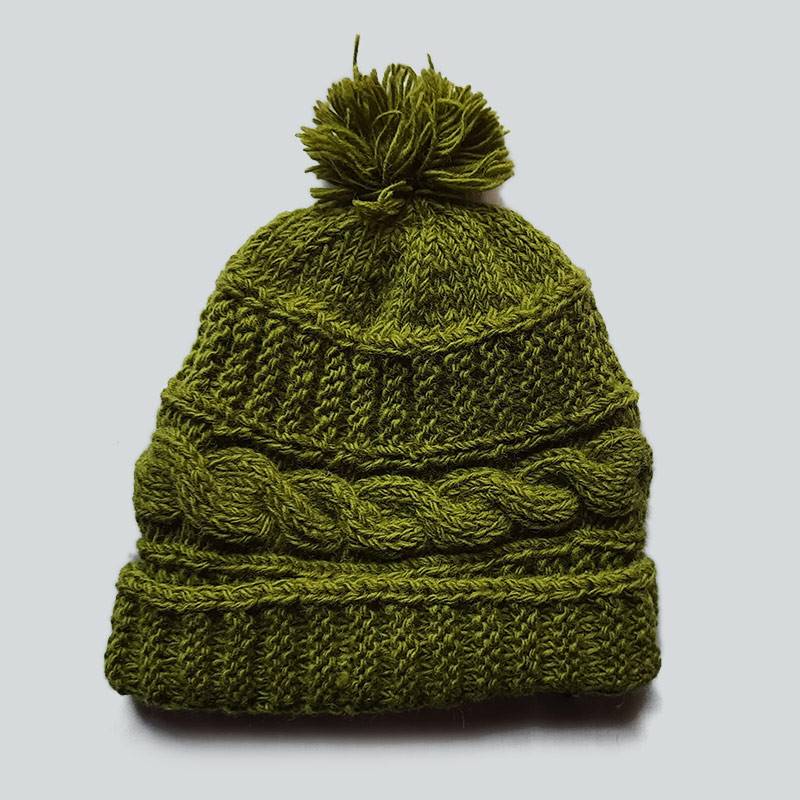 Olive Green Cable Knit Watch Cap (Fleece Lined)