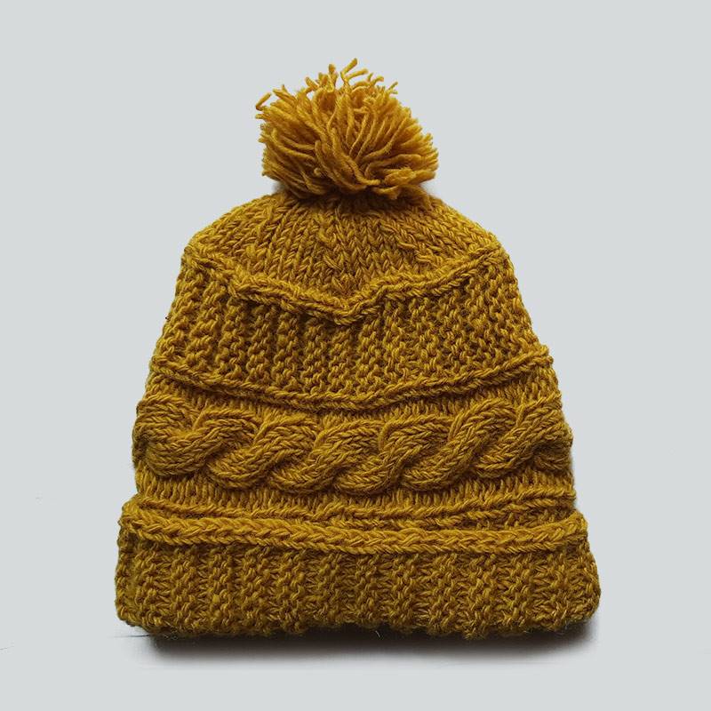 Yellow Cable Knit Watch Cap (Fleece Lined)