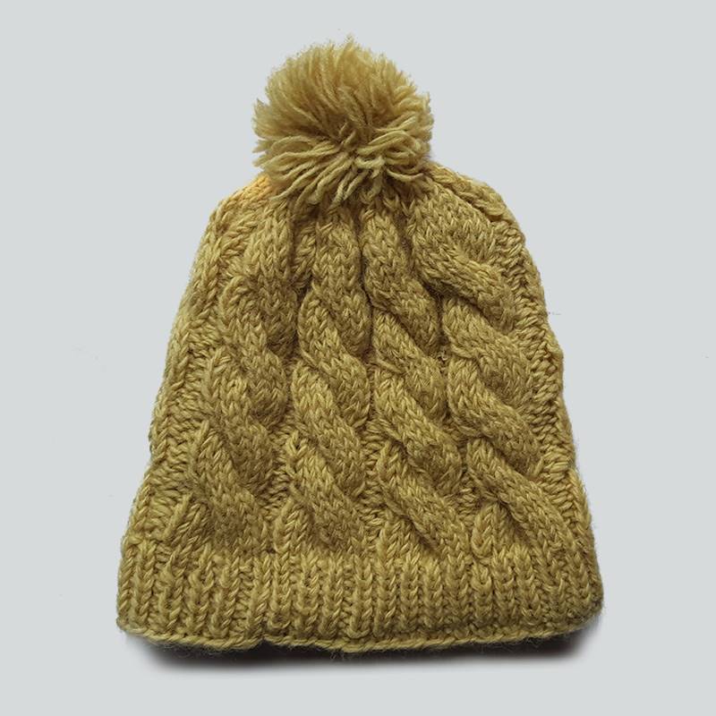 Pale Yellow Cable Knit Watch Cap (Fleece Lined)