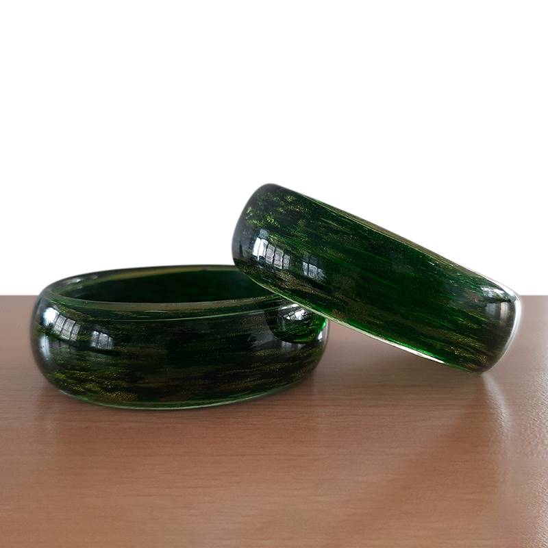 Green Glass Bangles with Sandy Sparkles (Set of 2)