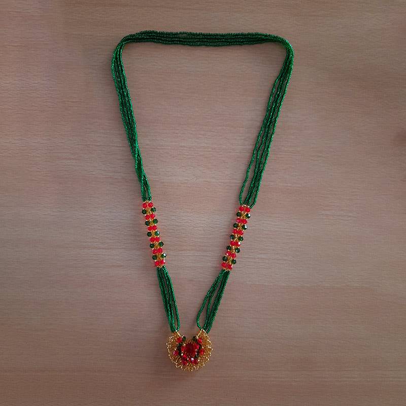 Green and Red Mangasutra Design Potey Necklace