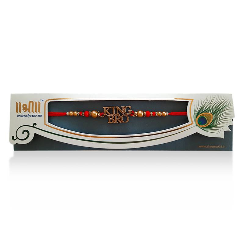 King Bro Fancy Rakhi with Red and Golden Beads