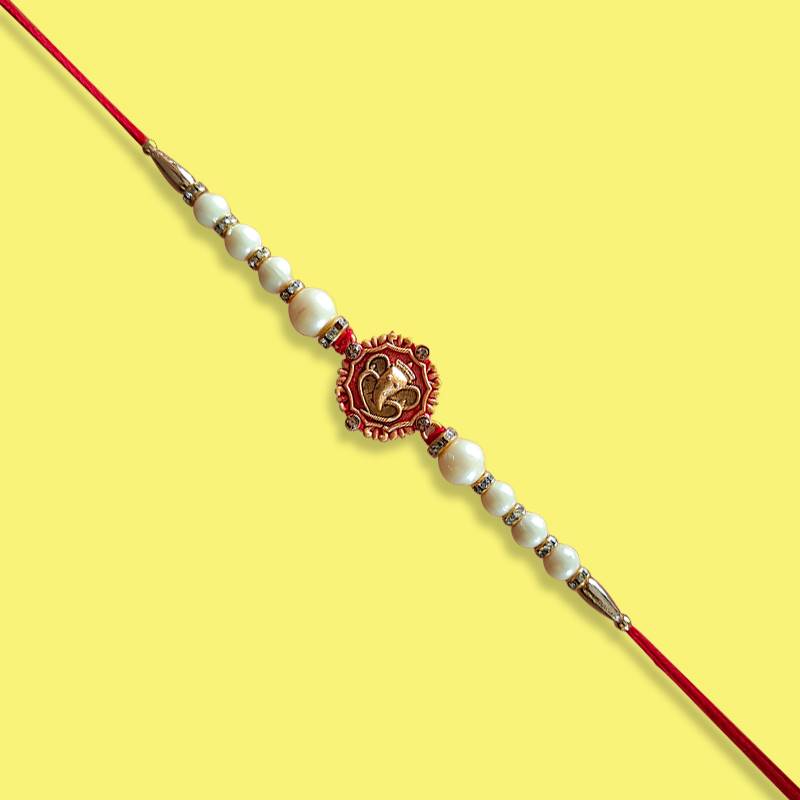 Auspicious Ganesh Rakhi with White Pearls