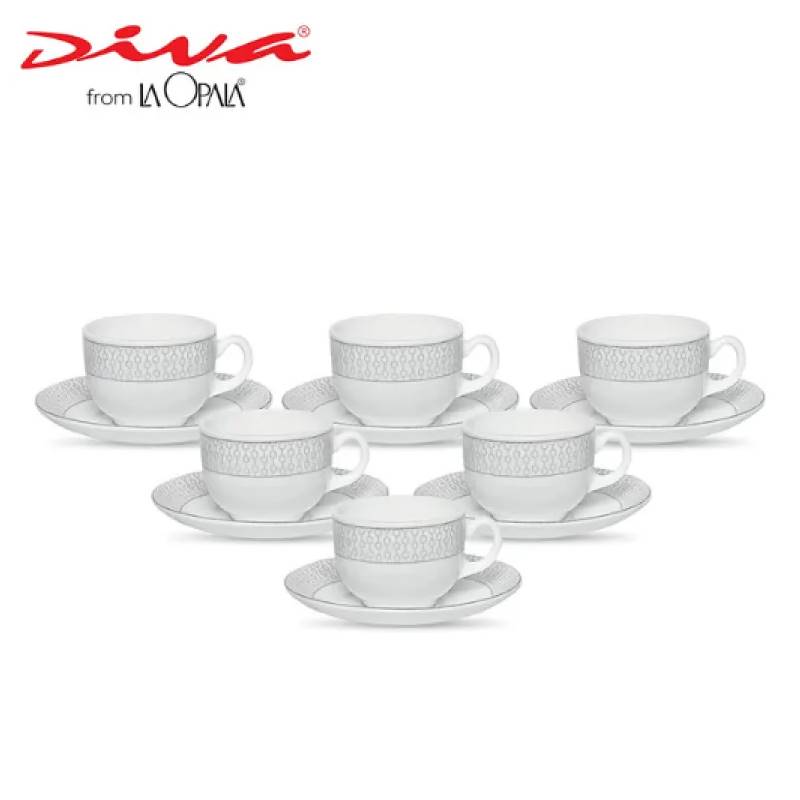 La Opala Velvet Series Teacup and Saucer Set - Stella Grey (Set of 6)