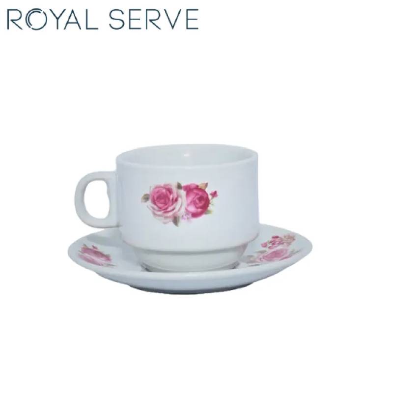 Royal Serve Ceramic Clover Cups with Saucers (Set of 6)