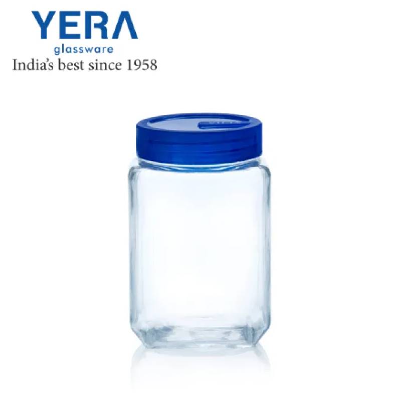 Yera Square Glass Jar with Blue Lid - 1J01000 (KR-1000) (1100 ml)