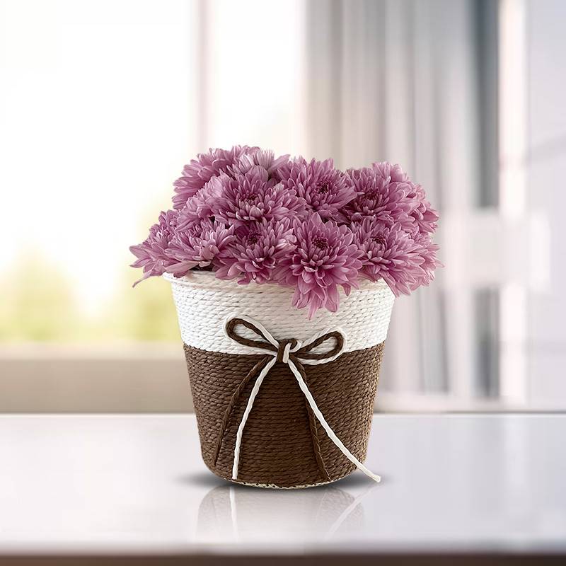 Mauve Purple Daisies Basket - Personalized Message