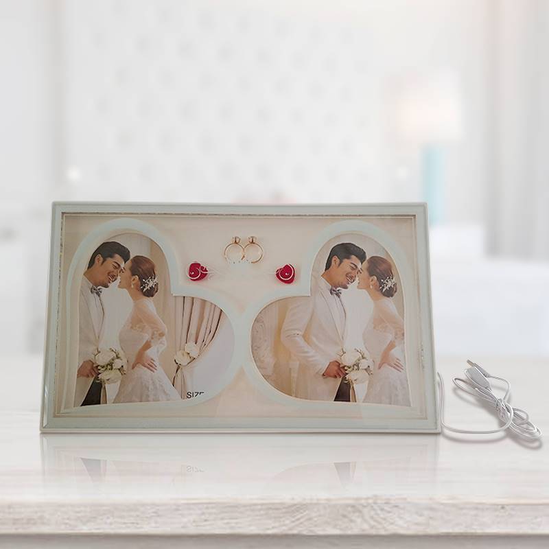 Love White LED Double Photo Frame (14.2 in x 8.5 in)