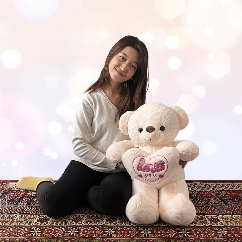 Pure White Teddy with Love (2.8 ft)