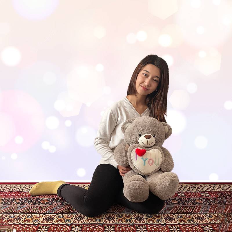 I Love You Hallmark Gray Heart Cushion Teddy (2.8 ft)