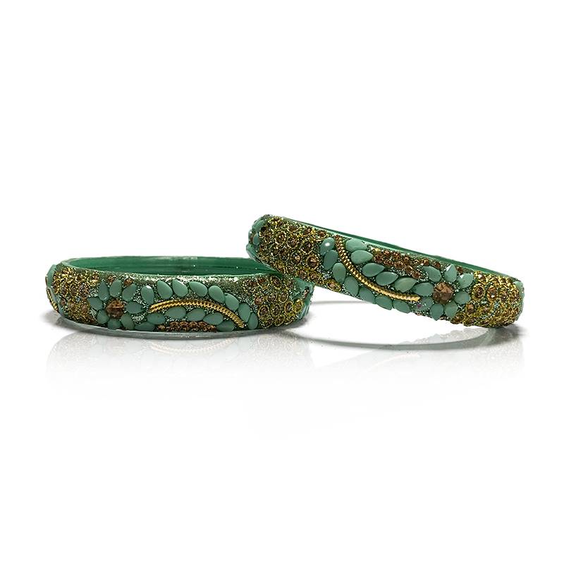 Sea Green Crystal Bangles - Type 1 (Set of 2)