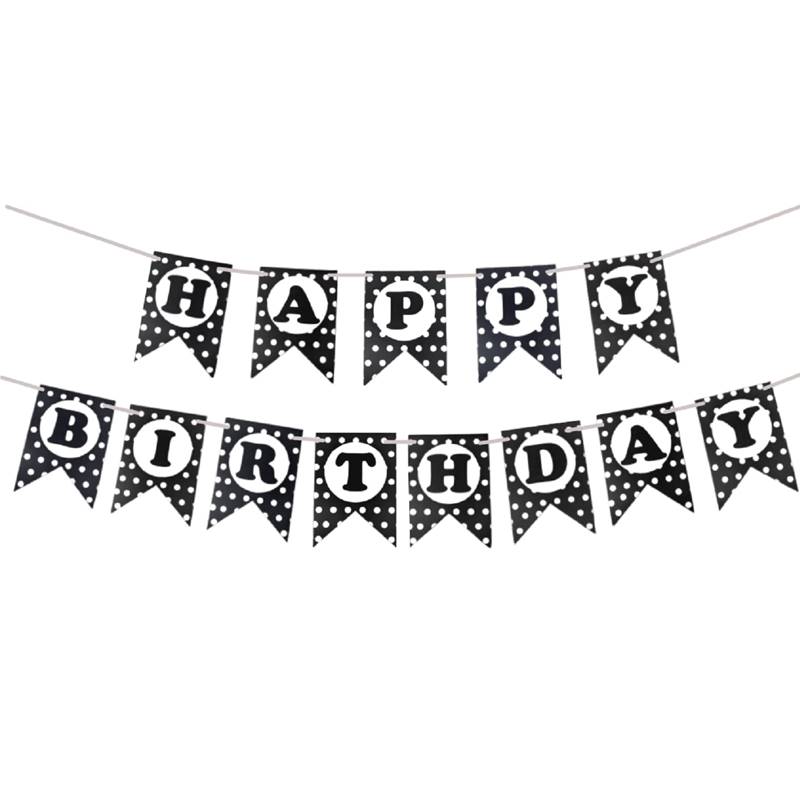 Black & White Polka Birthday Banner 