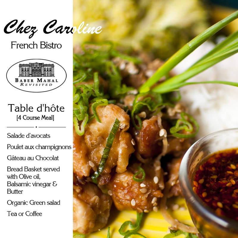 Chez Caroline 4 Course French Meal for Two - Menu IV, at Baber Mahal Revisited
