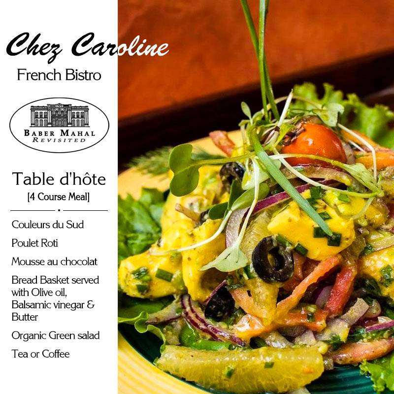 Chez Caroline 4 Course French Meal for Two - Menu V, at Baber Mahal Revisited