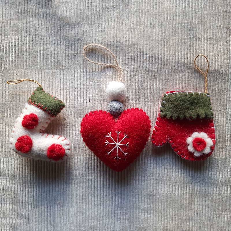 Christmas Decoration Trio - The Sock, Bright Heart and Mitten for Santa