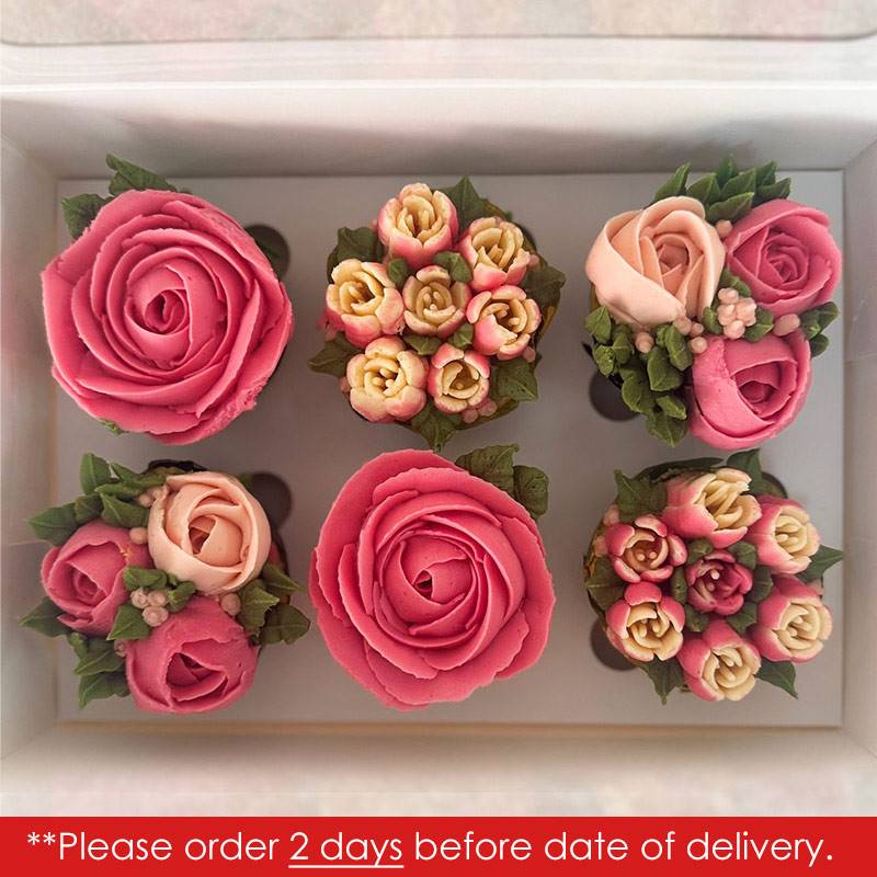 Ministry of Cupcakes - Box of 6 - Hot Pink Flowers