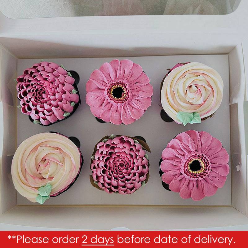 Ministry of Cupcakes - Box of 6 - Lavender Gerberas & Peonies