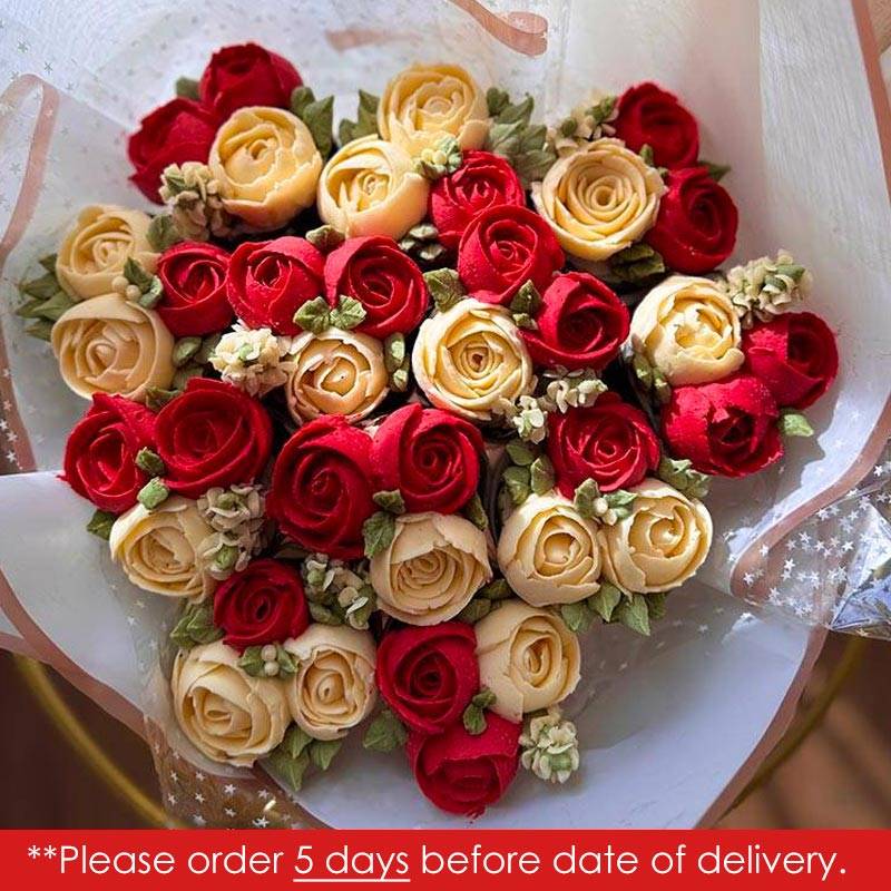 Ministry of Cupcakes - Small Bouquet of Red & White Roses