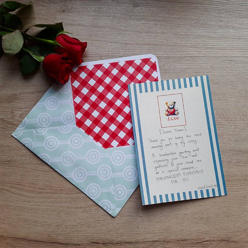 Love Handwritten Letter / Greeting Card - Blue with Roses