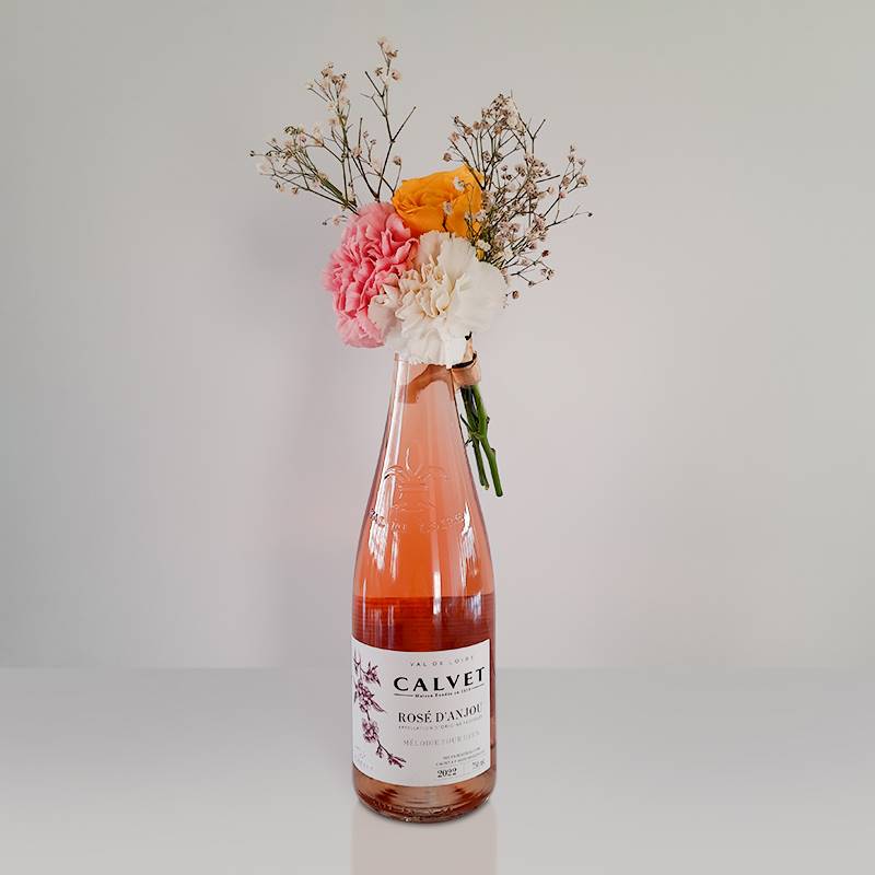 Calvet Rose D'Anjou Rose Wine (750 ml) with Mini Floral Bouquet