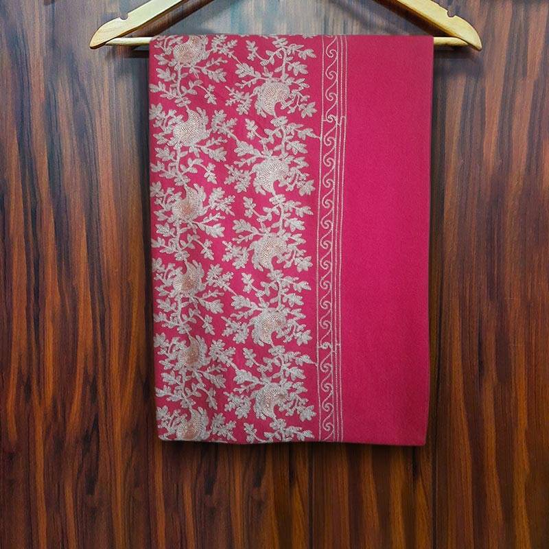 Cardinal Red Cashmere Shawl with Golden Zari Embroidery