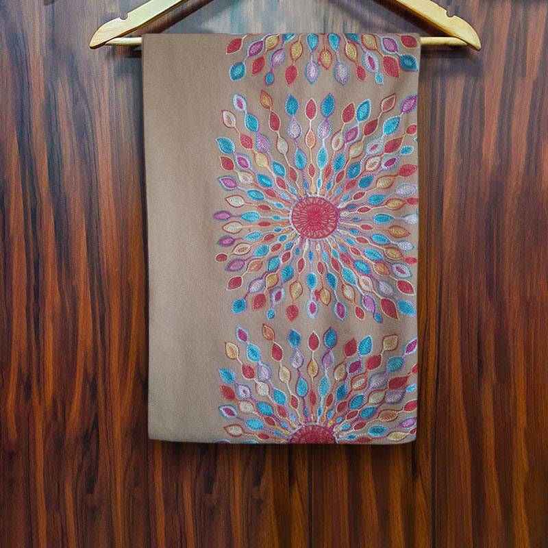 Persian Red Cashmere Shawl with Multi-color Embroidery