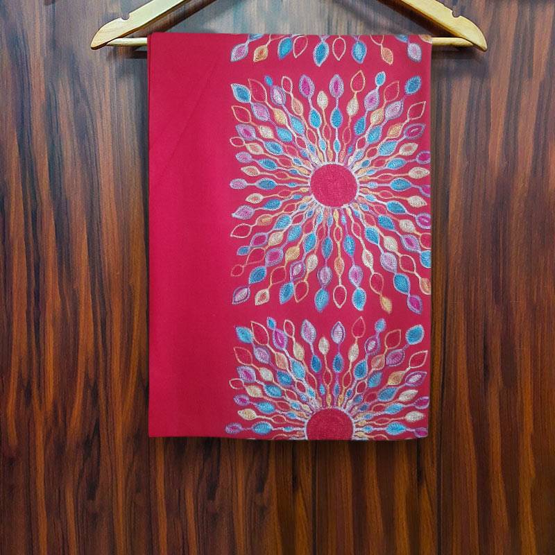 Medium Bisque Brown Cashmere Shawl with Multi-color Embroidery