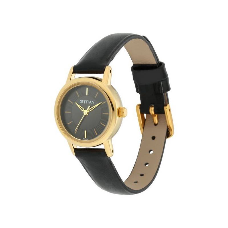 Titan Quartz Analog Black Dial Leather Strap Watch for Women 2593YL03