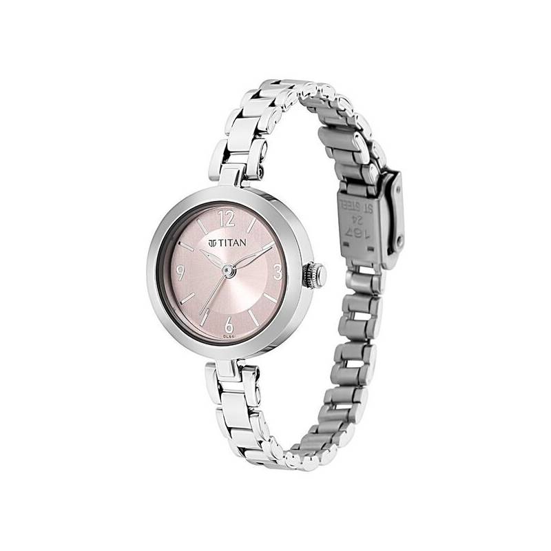 Titan Lagan Pink Dial Analog Metal Strap Watch for Women 2598SM06