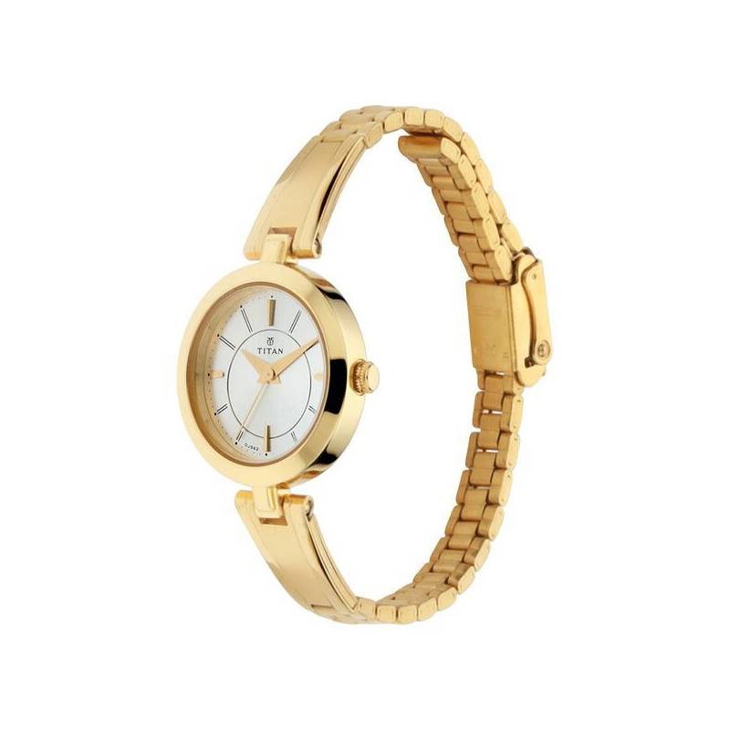 Titan Quartz Analog Silver Dial Golden Metal Strap Watch For Women 2598YM02