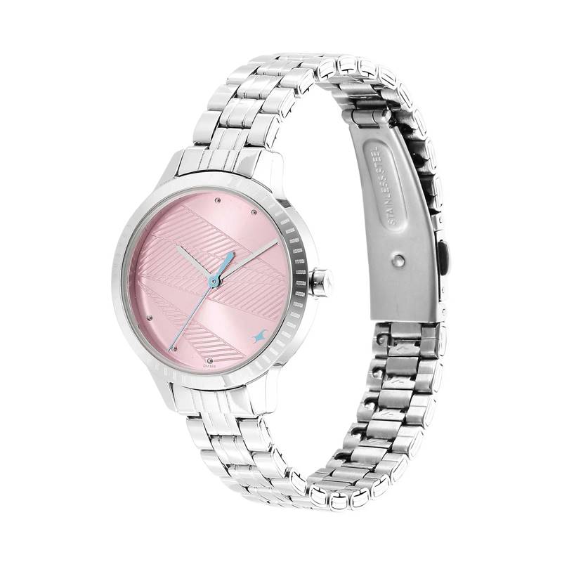 Fastrack Stunners Quartz Analog Pink Dial Metal Strap Watch for Girls 6267SM02
