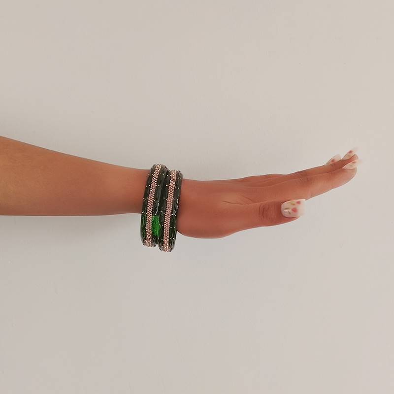 Emerald Green Glass Bangles (Set of 2)