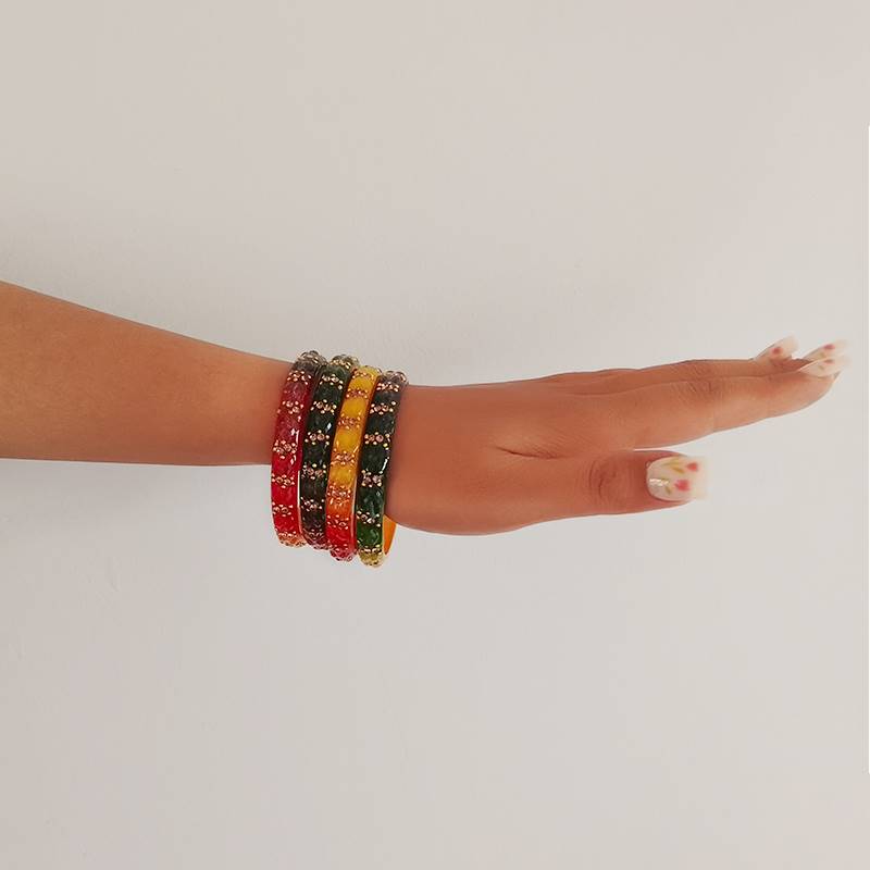 Multicolor Gold-studded Bangles (Set of 4)