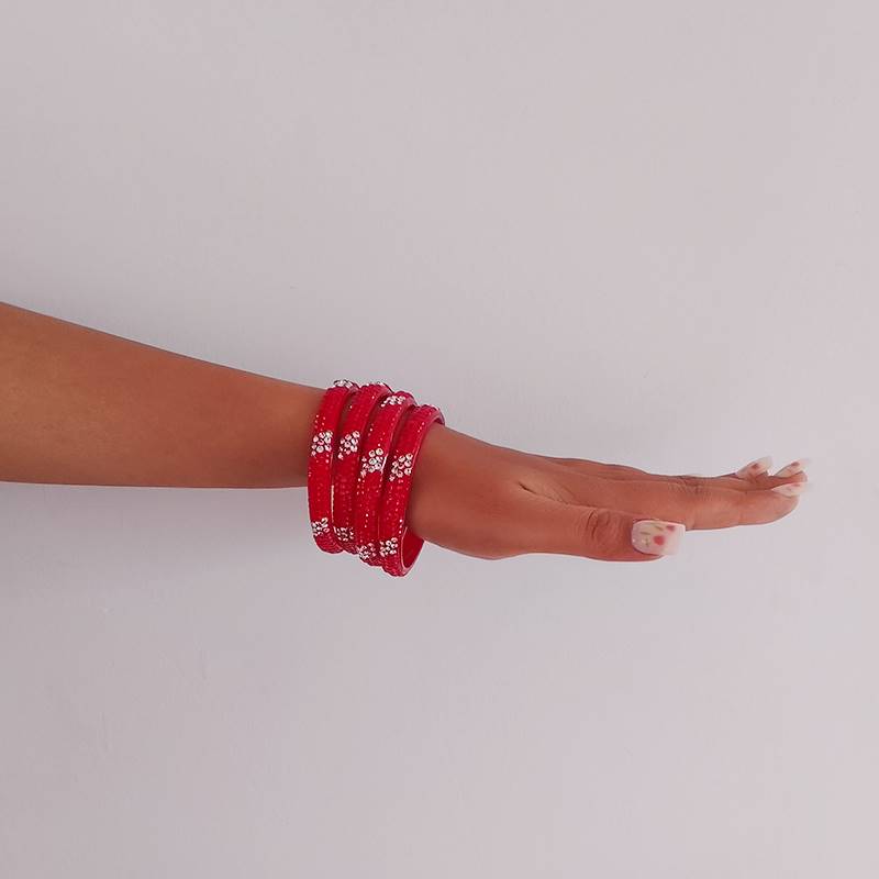 Classic Red Bangles with Stud Work (Set of 4)