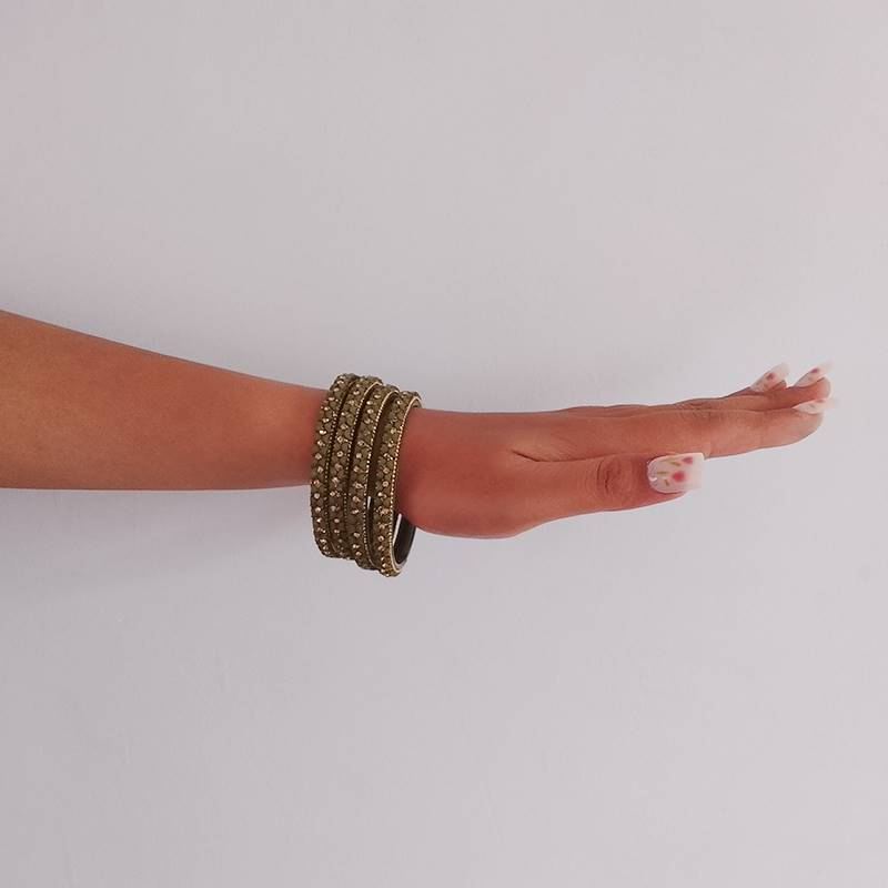 Moss Green Bangles with Stone Detailing (Set of 4)
