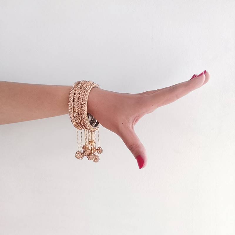 Golden Stones Designer Bangles with Jhumka (Set of 4)