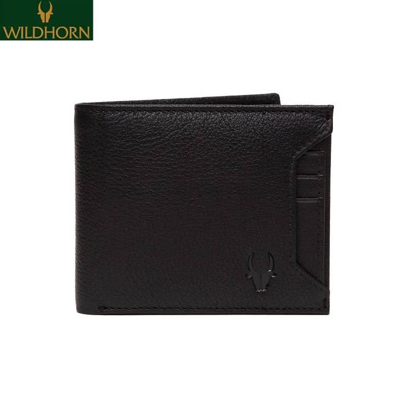 WildHorn Black Genuine Leather Wallet For Men - WH1251 | Black Solid Leather Wallet For Men | Black Purse For Men