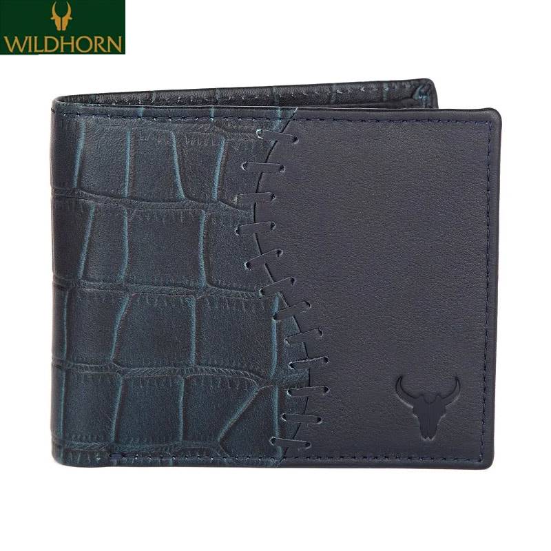 Wildhorn Nepal Napa Hide® Genuine Leather Rfid Protected Wallet For Men ( Nph 005 Blue Croco ) - Blue