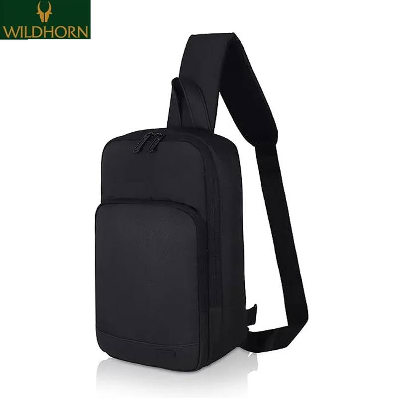 WildHorn Sling Crossbody Bag or Chest Shoulder Bag for Unisex, Adjustable Strap for Commuting Travel Outdoor Activities (Black)