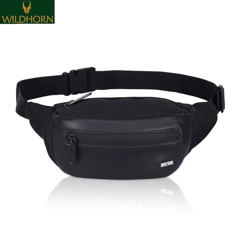 WILDHORN 2.4L Waist Bag for Unisex I Ultra Strong Stitching, Sturdy Zippers, Waterproof, Fanny Pack for Hiking Travel Camping Running Sports with Adjustable Strap (Black)