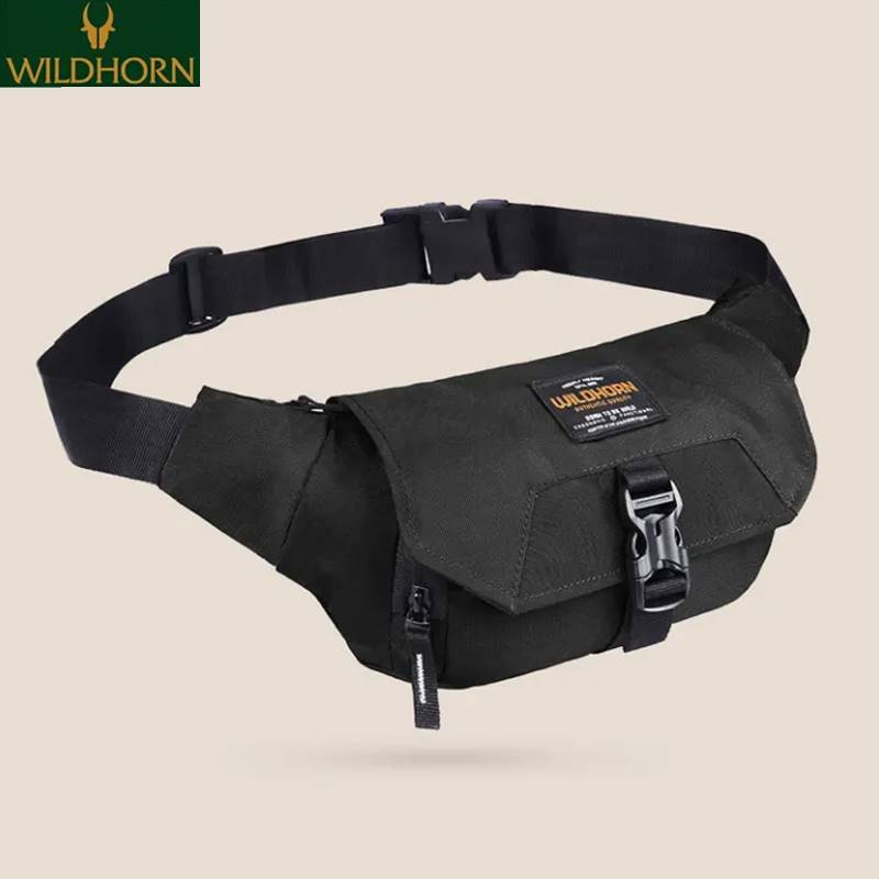 WILDHORN Nepal Unisex Waist Bag with Ultra Strong Stitching, Sturdy Zippers, Waterproof Pocket and with Adjustable Strap (Black)