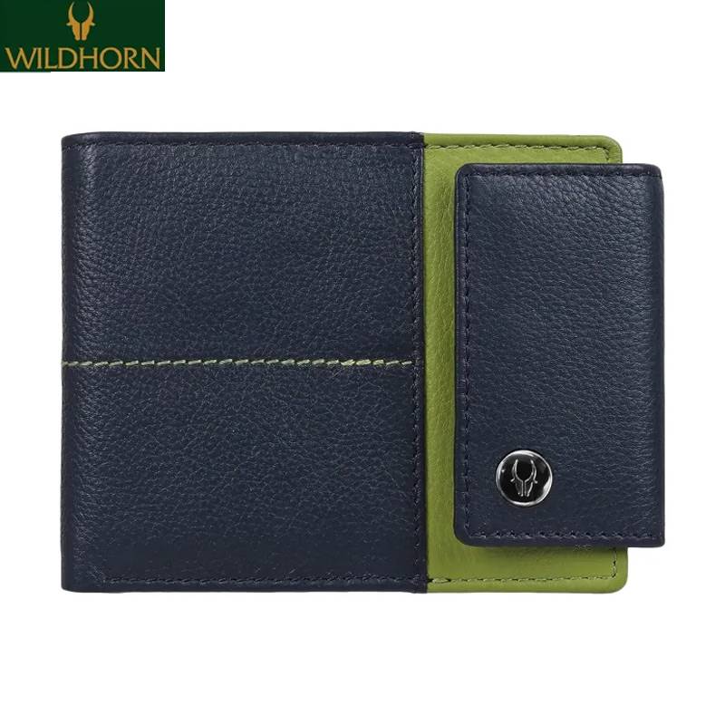 WildHorn Nepal RFID Protected Genuine Leather Wallet for Men (WH500-NAVY&GRN)