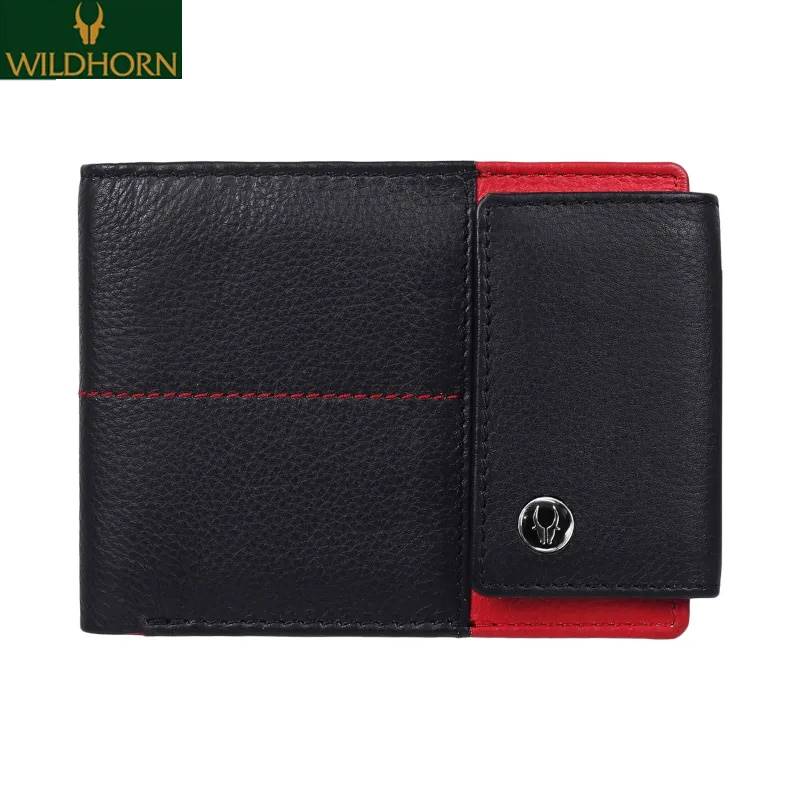 WildHorn Nepal RFID Protected Genuine Leather Wallet for Men (WH 500 BLK&RED)